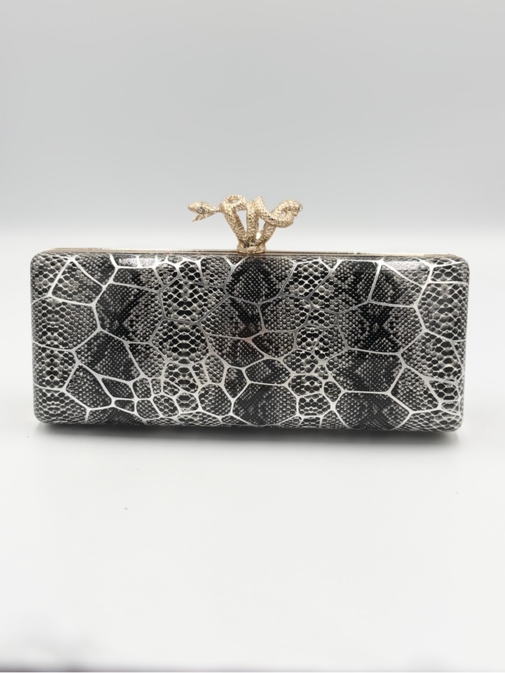 Elegant Metallic Snake-Pattern Clutch with Gold Snake Closure - Picture 2 of 8